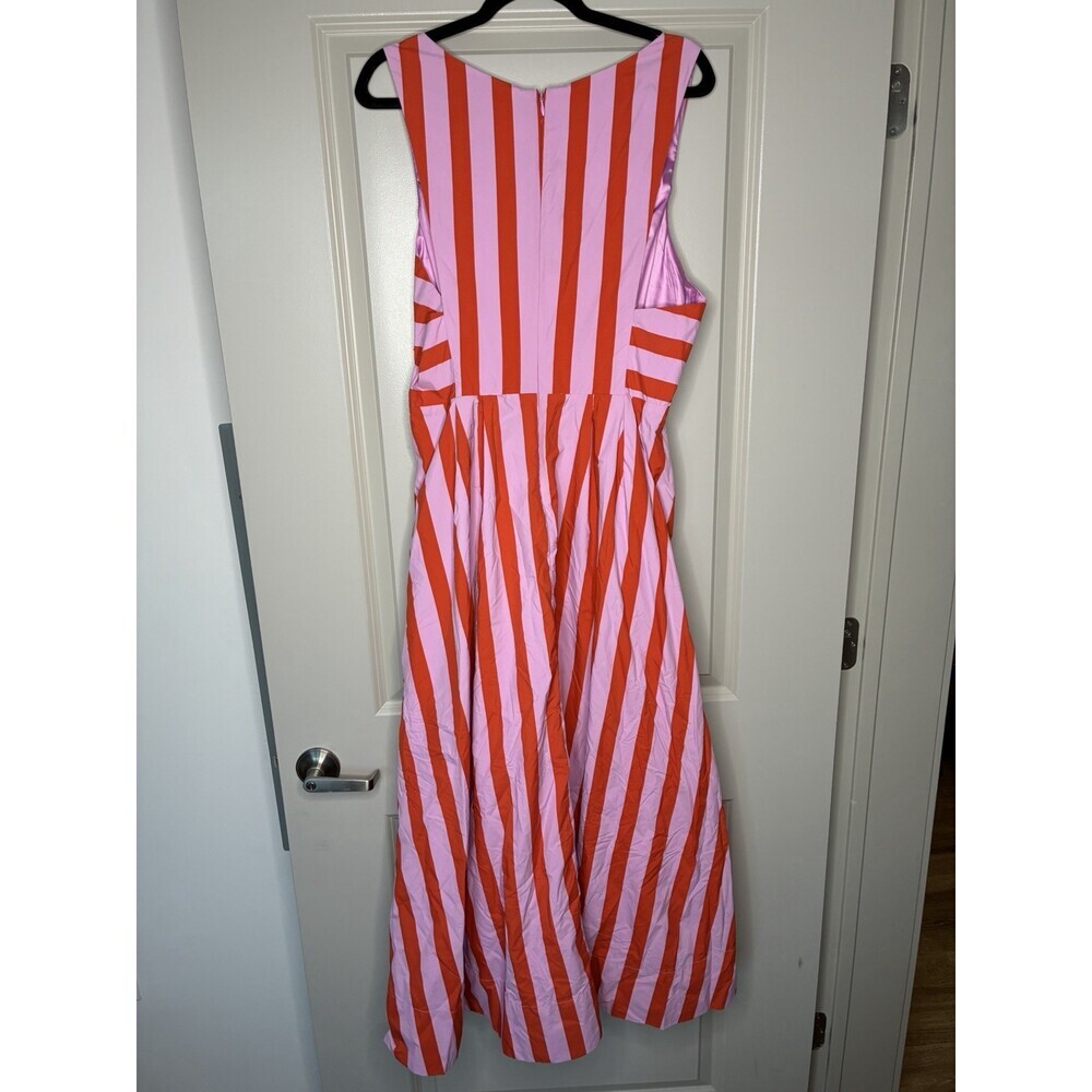BHLDN NWT Madeline Sleeveless V-Neck Cutout Taffeta Midi Dress Pink Stripe XL - Picture 9 of 9